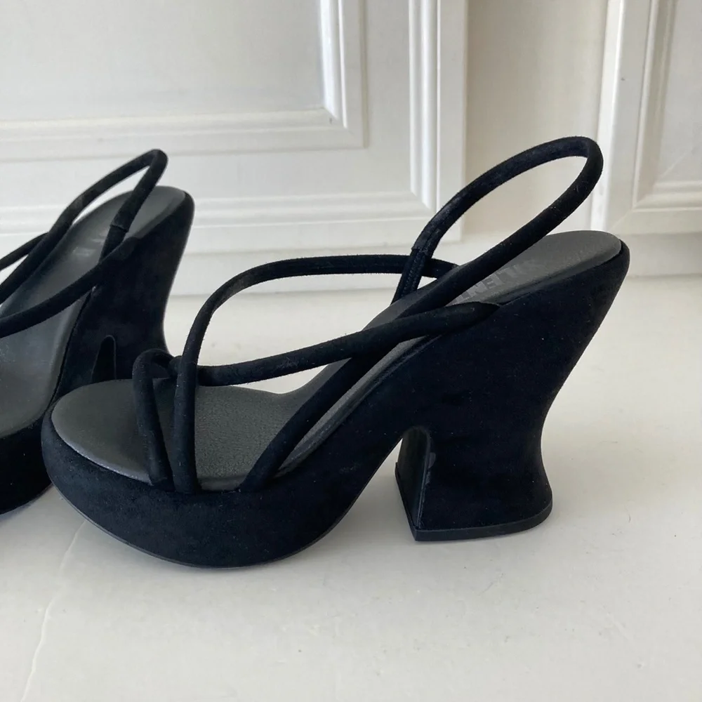 Silent D Anthropologie Star Black Suede Strappy Platform Heels Sz 37